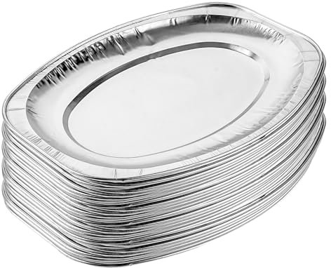 WOPPLXY 30 Platos para Servir Desechables, 32,5 x 24,7 cm, Grandes Platos para Servir Ovalados de Aluminio para Barbacoas, Catering, Buffets, Bodas y Fiestas