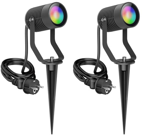 ledscom.de 2 SHINGA trädgårdsstrålkastare med jordspett för utomhusbruk, IP65, stickpropp, antracit, inkl. GU10 RGB-lampa, smart, 473lm, varmvit - kallvit