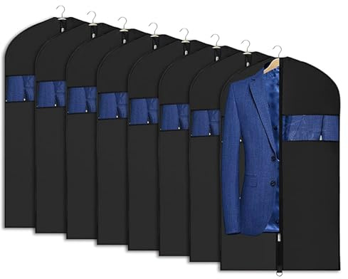 Univivi Kleidersack,60 x110cm Anzugtasche zur Aufbewahrung, 8 Stück | Kleidersäcke Anzug, Faltbar, Waschbar, Transparent, Leicht, für Kostüme, Anzüge, Mäntel