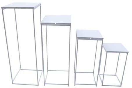 Soporte para flores, columna, centro de boda, 4 piezas, color blanco, florero, soporte geométrico de metal, taburete para flores, columna de flores, decoración de fiesta de cumpleaños