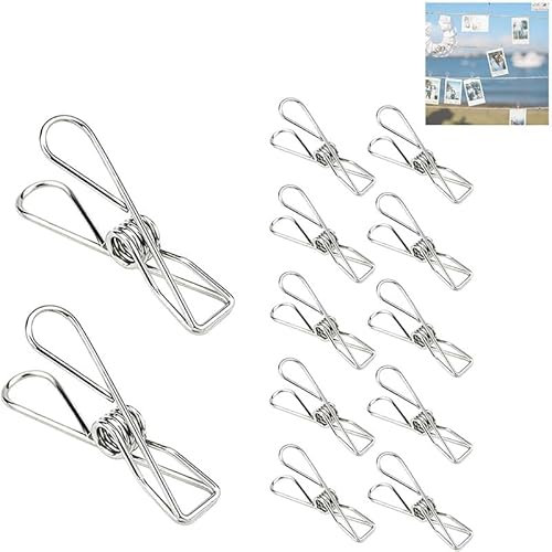 50Pack Metal Clothes Pegs Large Washing Line Pegs Stainless Steel Clothes Pegs 5.4cm Strong Pegs for Washing Line Clothes Snack Bags Towels Picture Paper Kitchen Office