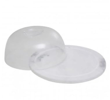 TRTO 1Pcs Round Solid Marble Cheese Board with Clear Dome Cover Lid – Elegant Food Serving Platter
