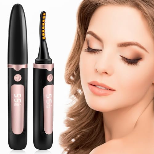 GlasFlength Beheizbare Wimpernzange, Elektrische Beheizte Eyelash Curler USB-C Wiederaufladbare Schnelles Aufheizen Wimpernbürste Anti-Verbrennung mit 4 Temperaturmodi für alle Wimpern (Schwarz)