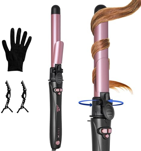 Asani 1 Inch Rotating Curling Iron - Automatic Curling Wand with Instant Heat, Adjustable Temp up to 430°F for All Hair Type, Medium or Long Hair - Dual Voltage Hair Curler for Lasting Beach Waves