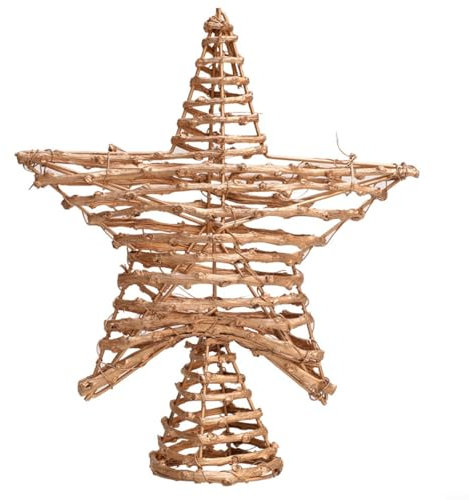 ZYNCUE 27 cm Weihnachtsbaumspitze, hohles Rattan-Leder, fünfzackiger Baumspitzenstern, Eisen, Holz, Baumspitze, Stern für Weihnachtsbaum-Dekoration (Gold)