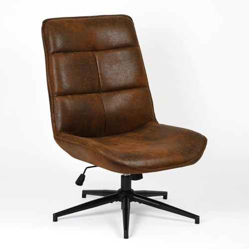 MEUBLE COSY Poltrona Imbottita Girevole Sedia da Salotto Funzione di Inclinazione Libera per Camera Poltroncina Relax con Seduta Spessa Schienale Alto in Pelle Scamosciata Marrone