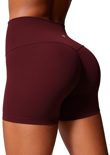 CRZ YOGA Secretsculpt Butterlift Biker Shorts 4 - No Front Seam High Waisted Womens Workout Gym Booty Scrunch Butt Red Merlot Small