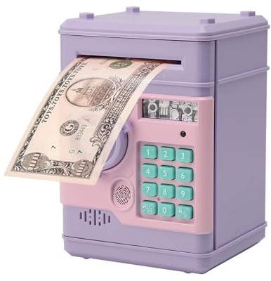 Ruspela Elektronische Digitale Spardose Tresor Kinder Safe ATM Sparschwein mit Passwortschutz und Fingerabdruck Entriegelungssimulation für Jungen Mädchen ab 3 Jahren Geschenk Bargeld Geldmünzbanken
