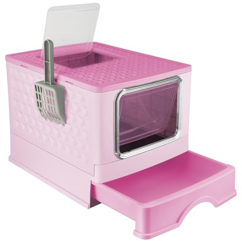 OHMG Bac a Litiere pour Chat avec Pelle,Fermé Maison de Toilette pour Chat,Rebords Amovibles,Anti-Fuite,pour Chats Adultes,Chatons,Lapins,sans BPA,Ouverture en Haut,Plateau Amovible