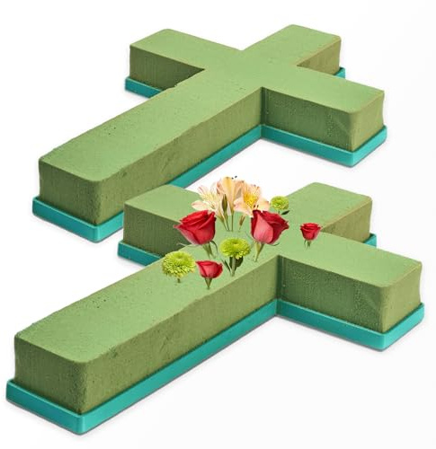 Cruz de Espuma Floral con Base Plástica – Pack de 2 Unidades – Soporte para Arreglos Funerarios y Decoraciones Religiosas en Semana Santa (40 cm x 26,5 cm)