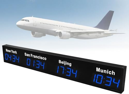 Orologio mondiale multiorario a LED, orologio digitale da parete con fuso orario per 3/4 città, display di grandi dimensioni, adatto per aziende multinazionali, aeroporti internazionali,4City-Blue