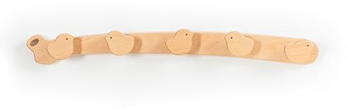 anaan Flappi Kindergarderobe aus Holz mit 5 Haken 50 cm Wandhakenleiste Vogel Design Kinder Kleiderhaken Garderobenleiste für Kinderzimmer zur Wandmontage