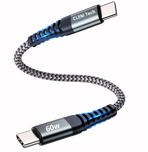 Cable USB C vers USB C de 30cm 60W Gris - Cable USB C Court Charge Rapide PD 60W - Compatible avec Ordinateurs Portables, Tablettes et Smartphones. Idéal Voiture, Bureau, Table de chevet..