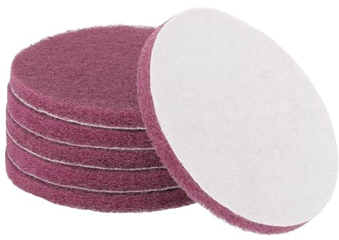 sourcing map 6pcs Scrubber Scouring Pads 500 Grits 5 Inch Drill Power Brush Hoop and Loop Surface Conditioning Disc Drill Scuffing Disc Scrub Pads for Home Kitchen Cleaning, Red