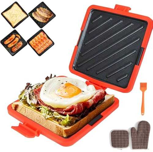 Gettoreach Microwave Toasty Sandwich Maker, Microwave Toastie Sandwich Maker with Sandwich Toaster, Grilled Cheese Microwave Toaster with Adjustable Silicone Straps, Non-stick (Red)