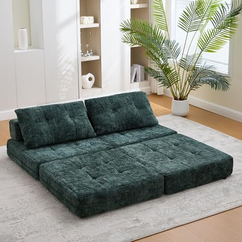 OKMYHOME Sillón Convertible de 1 plaza con colchón plegable y cojín – Estructura de metal y MDF – Revestimiento de chenilla – Verde esmeralda