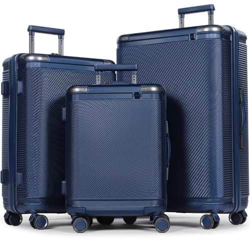 Tavoxda 3-delars hårt skal resväskset, trolley med TSA-lås, justerbart teleskophandtag, stor kabinväska för damer & herrar, lätt och hållbar, mörkblå