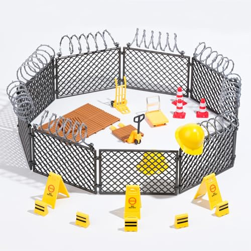 RTUOHUIN Wichtel Baustelle Set, 23-TLG. Miniatur Wichtel Zubehör für Wichteltür und Weihnachten inkl. Bauzaun, Pylonen, Warnschilder, Schubkarren, Paletten, Kinderzimmer Deko für Weihnachten