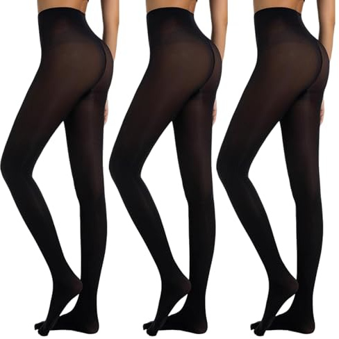 ADUDVLO 3 Pairs 40 Denier Black Tights for Women, Semi Opaque Control Top Velvet Tights, Soft & Stretchy Fit for Everyday Wear (UK, Alpha, M, L, Regular, Regular, 3, Black)