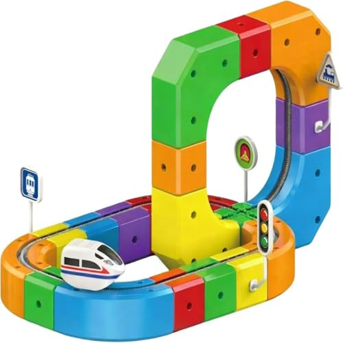 SONGDIQI Treno Elettrico Per Bambini Set, Trenino Giocattolo Con Pista, Layout 3D Incorporati Per Bambini Didattico(51ps)