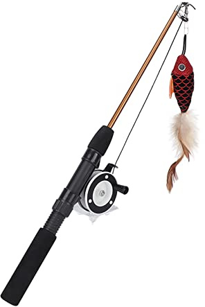 Generic Multifunktionell Cat Feather Teaser Wand-leksak Lättkontrollerad kattfiskespö, Slitstarkt ABS+bomullsmaterial för Kattentusiaster