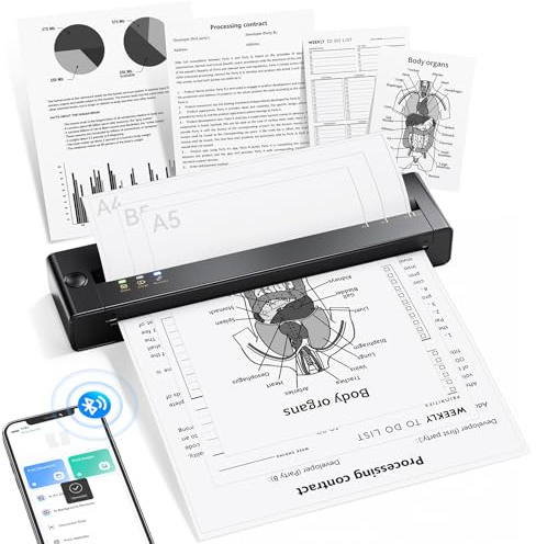 TATTMUSE Stampante Portatile, A4 Stampante Termica Compatibile con iPhone/PC/USB, via Bluetooth, Stampa Contratti/Documenti, Senza Inchiostro Stampa in Nero e Bianco