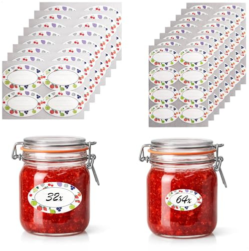 com-four® 96x Marmeladen Etiketten, Einmachgläser Aufkleber zum Beschriften