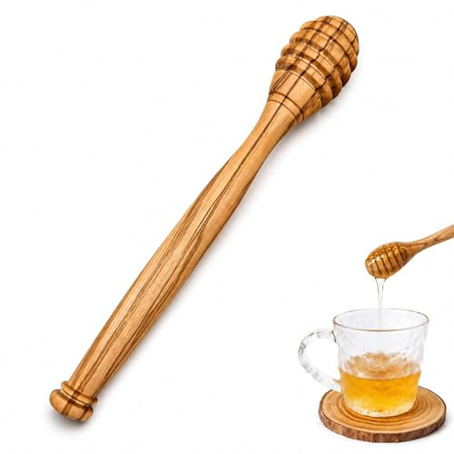 Whispern Cloud 6.3 Inch Natural Beech Wood Honey Dipper, Food Safe Handmade Honey Stick, Smooth Wooden Honey Spoon for Honey Syrup Maple Syrup & Kitchen Baking