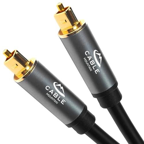 CableMountain Optical Cable 6m, [Alloy Case, 24K Gold-Plated], Digital Optical Audio Cable for Soundbar to TV, Home Theather, PS4, Xbox, Compatible with Samsung/LG/Sony/Philips etc