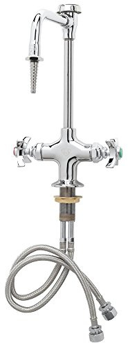 T&S Brass, BL-5704-08WH4, Single Hole Deck Mounted Laboratory Mixing Faucet with 4Wrist Handles, Rigid Vacuum Breaker Nozzle and Serrated Tip, Chrome