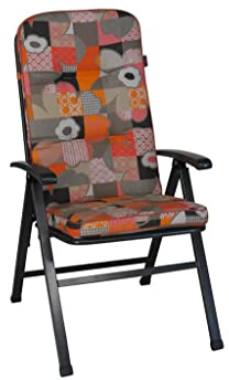 ANGERER Stuhlauflage hoch orange-beige Gemustert | Hochlehnerauflage, Auflage für Gartenmöbel, mit Bändern, dicke Füllung aus Schaumstoff mit Vliesummantelung, Made in Germany
