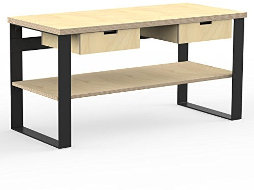 AUPROTEC Profi Design Werkbank 1500 x 750 x 850 mm Arbeitsplatte Multiplex 40mm mit 2 Schubladen und Ablage Holz Werkbankplatte Multiplexplatte Industriequalität Massiv Arbeitstisch…