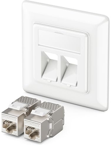 deleyCON 1x RJ45 Netzwerkdose Unterputz 10 Gbit/s Keystone Datendose (1x Dose + 2x Keystone) RJ45 Buchse Cat6a - Für CAT6 CAT7 Netzwerk Gigabit Verlegekabel vollgeschirmt - Weiß