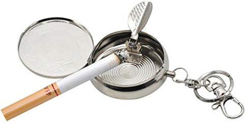 OFKPO 2 Pcs Mini Cenicero de Bolsillo Portátil de Acero Inoxidable con Llavero