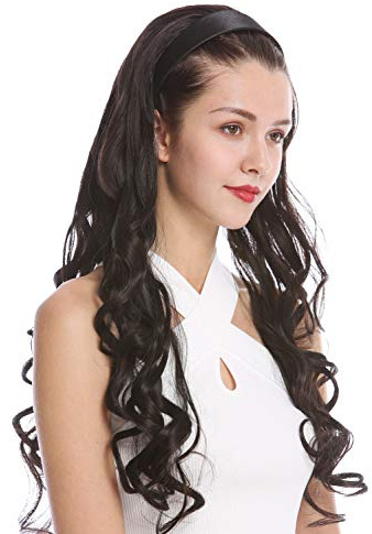 WIG ME UP - TYW60871H-4 Halbperücke Haarteil Extension Haarreif Haarband Dunkelbraun Braun Locken gelockt sehr lang 70 cm
