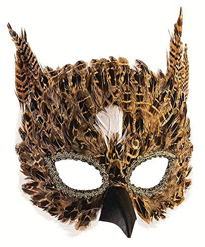 shoperama Maske Eule mit Federn Braun Eulenmaske Tiermaske Halbmaske Karneval Verkleidung
