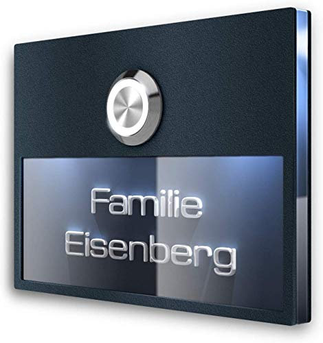 Metzler® Türklingel Unterputz mit LED-Taster und 3D-Tiefengravur anthrazit grau | Edelstahl & Acrylglas | wetterfest & kratzfest | 110 x 80 mm | personalisierbares Namensschild
