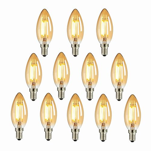 NUODIFAN LED Edison Glühbirne E14, 12x Vintage Kleine LED Kerze Birne Antike Lampe (Warmweiß 4W 2700K Amber Glas) Dekorative Retro Glühbirne Ideal für Kronleuchter Hänge Kristalllampe