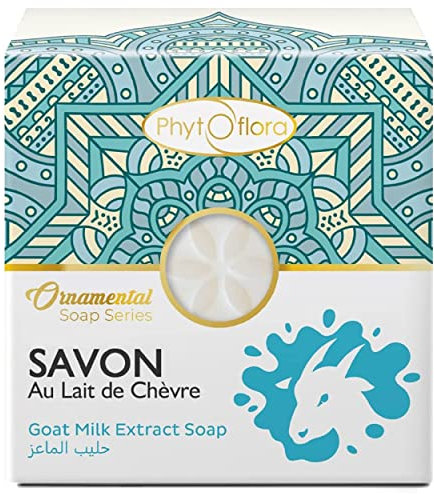 PhytoFlora Savon Lait de Chevre et Porte Savon 1pc 125gr,Acne Eczema Point Noir Shampoing Solide,Gommage Visage,Nettoyant Visage,Soins Pour le Visage