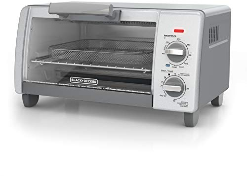 BLACK+DECKER 1150 Watts Crisp N Bake Countertop Small Air Fryer 4 Slice Toaster Pizza Oven Broiler with Timer and 5 Heat Functions, Gray