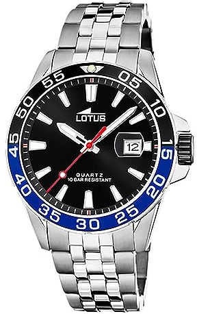 LOTUS Reloj Hombre Analógico de Acero Inoxidable 316l Plateado | Movimiento de Cuarzo, Calendario, Cristal Mineral de Alta Resistencia, Resistente al Agua 10 ATM 18766/4 Special Prices