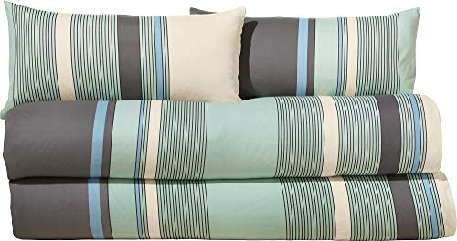 Erwin Müller Single-Jersey Bettwäsche-Set 4-TLG., Bettgarnitur, mit Streifen, Mint-grau, Größe 135x200 cm (40x80 cm) - temperaturausgleichend, bügelfrei, mit Reißverschluss, 100% Baumwolle