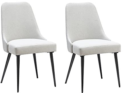 Ball & Cast Gepolsterte Esszimmerstühle 2er Set, Moderne Küchenstühle mit Metallgestell, Bequemer Leinen gepolsterter Beistellstuhl, Elfenbein