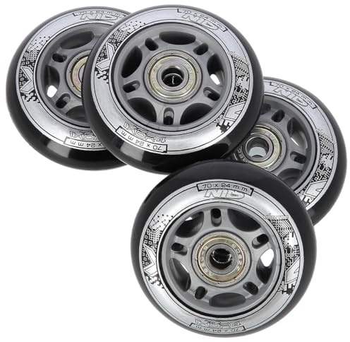 Rollen Inlineskatesrollen PU 70mm / 82A 4 Stck. + ABEC9 Lager 8 Stck. Schwarz von Nils