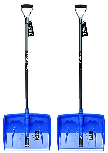 2 x Pala de nieve ergonómica, para pequeñas y grandes, hoja de plástico, borde de aluminio, mango de aluminio