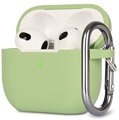 KOKOKA Custodia in Silicone Compatibile con AirPods 3, Case Cover Protettiva in Premium Silicone per Airpods 3rd Generation(2021) con Moschettone, LED Frontale Visibile, Matcha Green