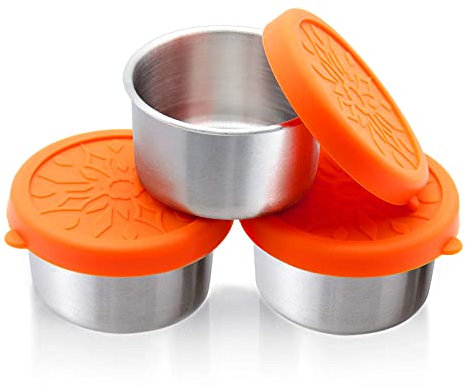 nicelock snackbox kinder edelstahl Klein 3 x 100 ml, mit Silikondeckeln, BPA-frei edelstahldosen snackbecher für Babynahrung, Kinder-Snacks, Entwöhnungstöpfe, Salat, Dressing Gewürzbehälter, BPA-frei