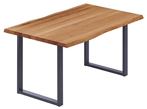 LAMO Manufaktur Esstisch Küchentisch Schreibtisch Couchtisch aus Massivholz, mit Baumkante 140x60x76 cm (AxBxH), Loft, Dunkel/Anthrazit, LNB-01-A-004-7016L
