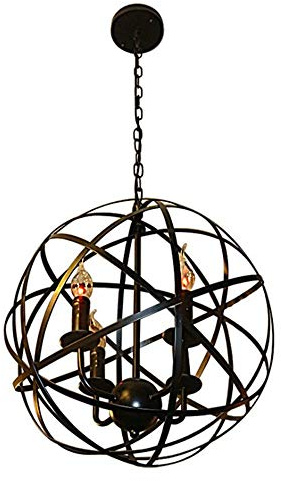 4 cabezas E17 Tenedor de lámpara Colgante Esfera de luz Retro Creativo Luz de Luz de Ligera Barra de iluminación Decoración de techo Iluminación Antigua Antigua Metal Negro Barn Lámpara de techo