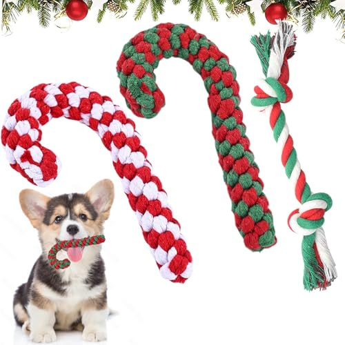 Qunkun Hundespielzeug Weihnachten - 3 Stück Kauspielzeug, Adventskalender, Zuckerstange, Hundeleckerli für Hunde
